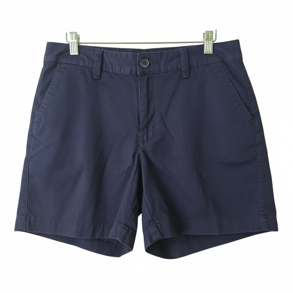 A New Day Navy‎ Blue Chino Shorts Women Size 6 Flat Front Button Fly - Picture 7 of 7